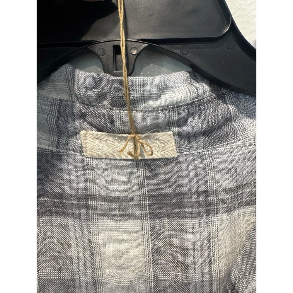 CP Shades 100% Linen Teton Tunic Plaid Check Top Lagenlook Size L NWOT